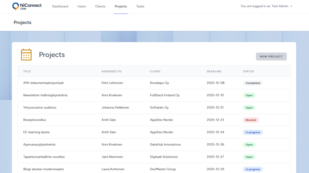 NiConnect CRM-Application