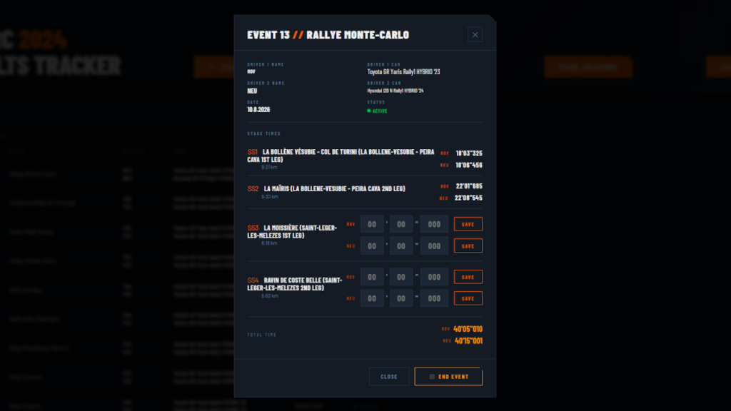 EA WRC - Playstation Game Results Tracker
